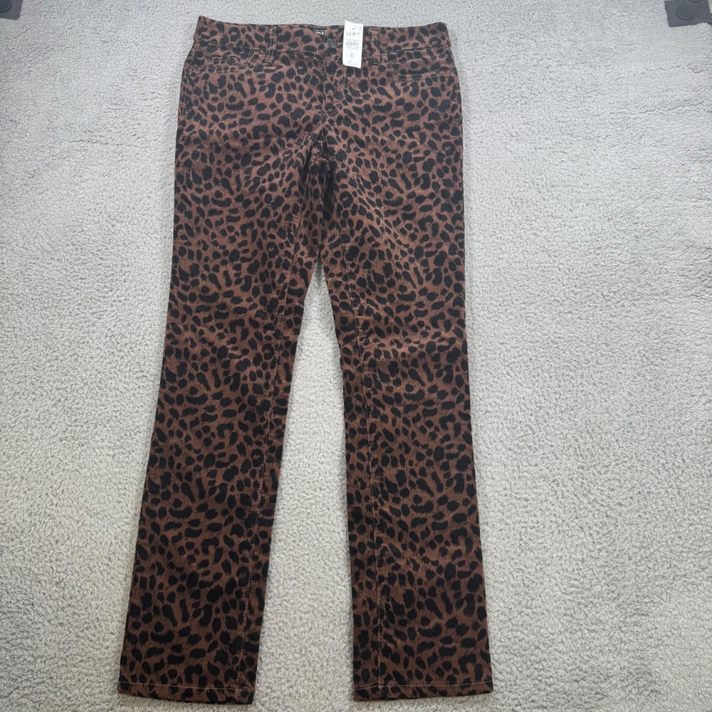 Ann Taylor LOFT Modern Straight‎ Leopard Print Pants Womens Size 6 Brown Black
